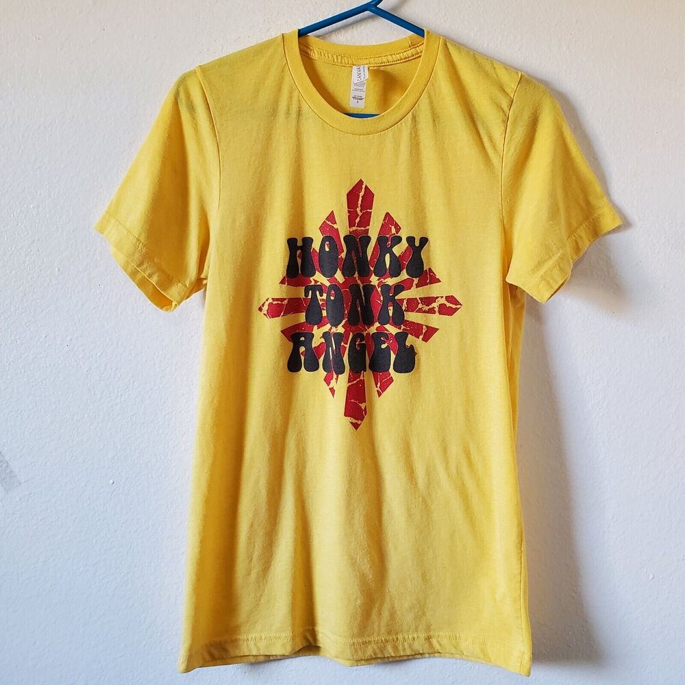 Honky Tonk Angel T-Shirt Women S Bella Canvas Yellow SS Crew Cowgirl Country Top